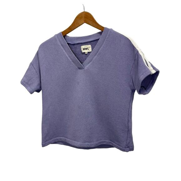 Madewell MWL Women's Small Airyterry V-Neck Sweatshirt Tee Purple Varsity Stripe - Picture 1 of 12